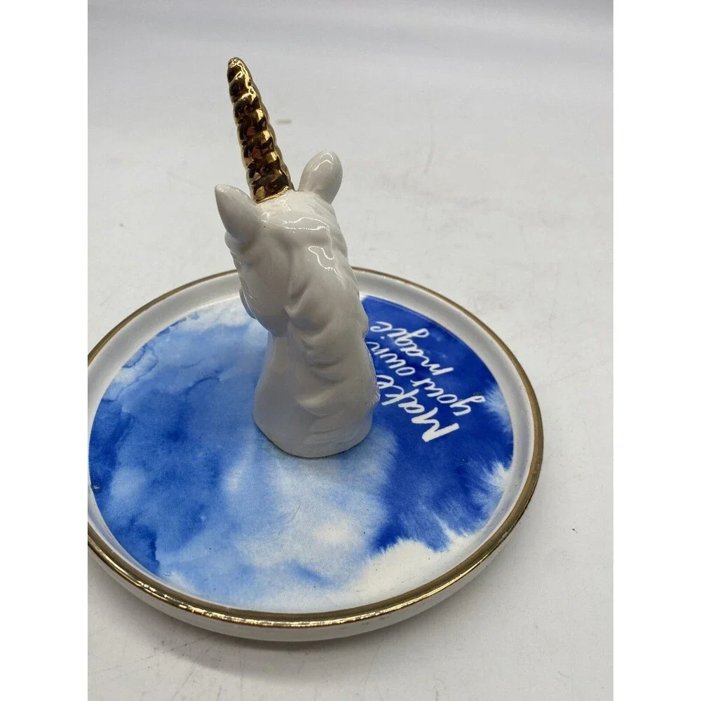 Unicorn Ring Holder Jewelry Trinket Dish Bowl Blue and White Make Your Own Magic